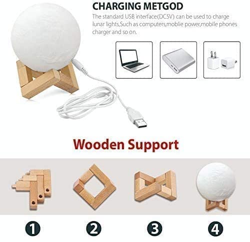 3D Moon Night Lamp β Rechargeable with 7 Color Changing Features