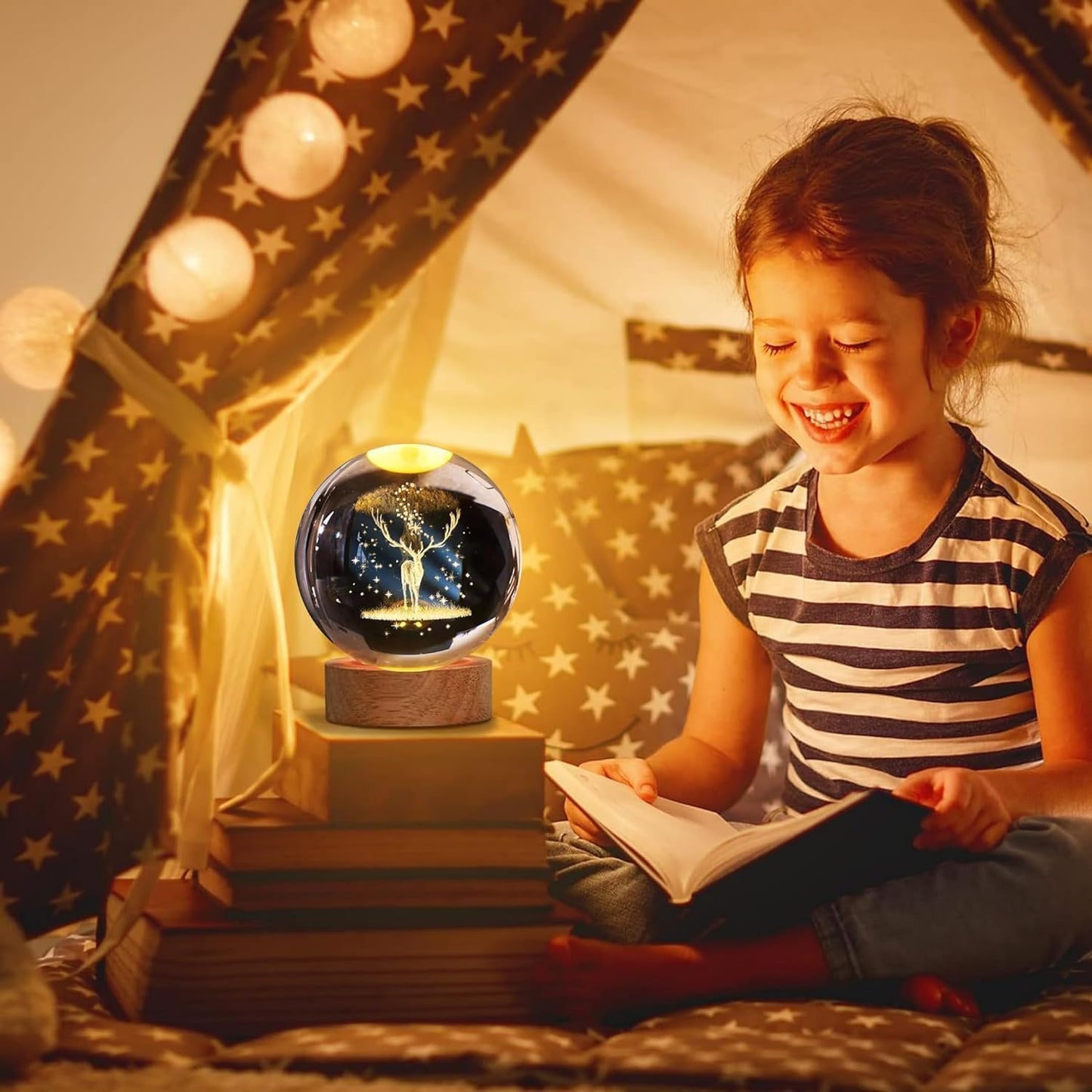 3D Galaxy Crystal Ball Night Light with Wooden Base β LED Luminous Glass Lamp for Bedroom, Gifts & Decor πβ¨