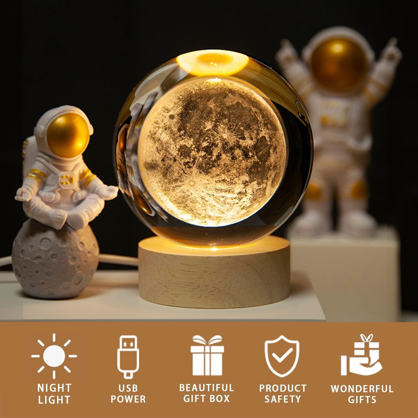 3D Galaxy Crystal Ball Night Light with Wooden Base β LED Luminous Glass Lamp for Bedroom, Gifts & Decor πβ¨