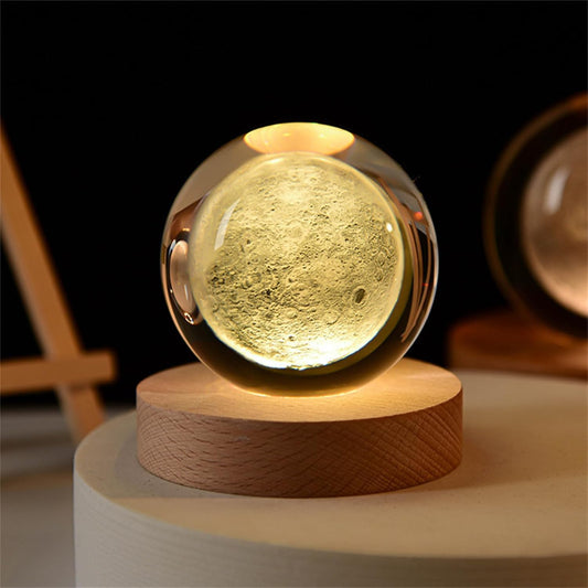 3D Galaxy Crystal Ball Night Light with Wooden Base – LED Luminous Glass Lamp for Bedroom, Gifts &amp; Decor 🌌✨