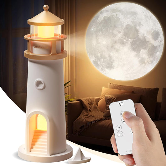 Moon Lamp Projector Night Light – Lighthouse Decor with Galaxy Projection for Kids &amp; Bedrooms