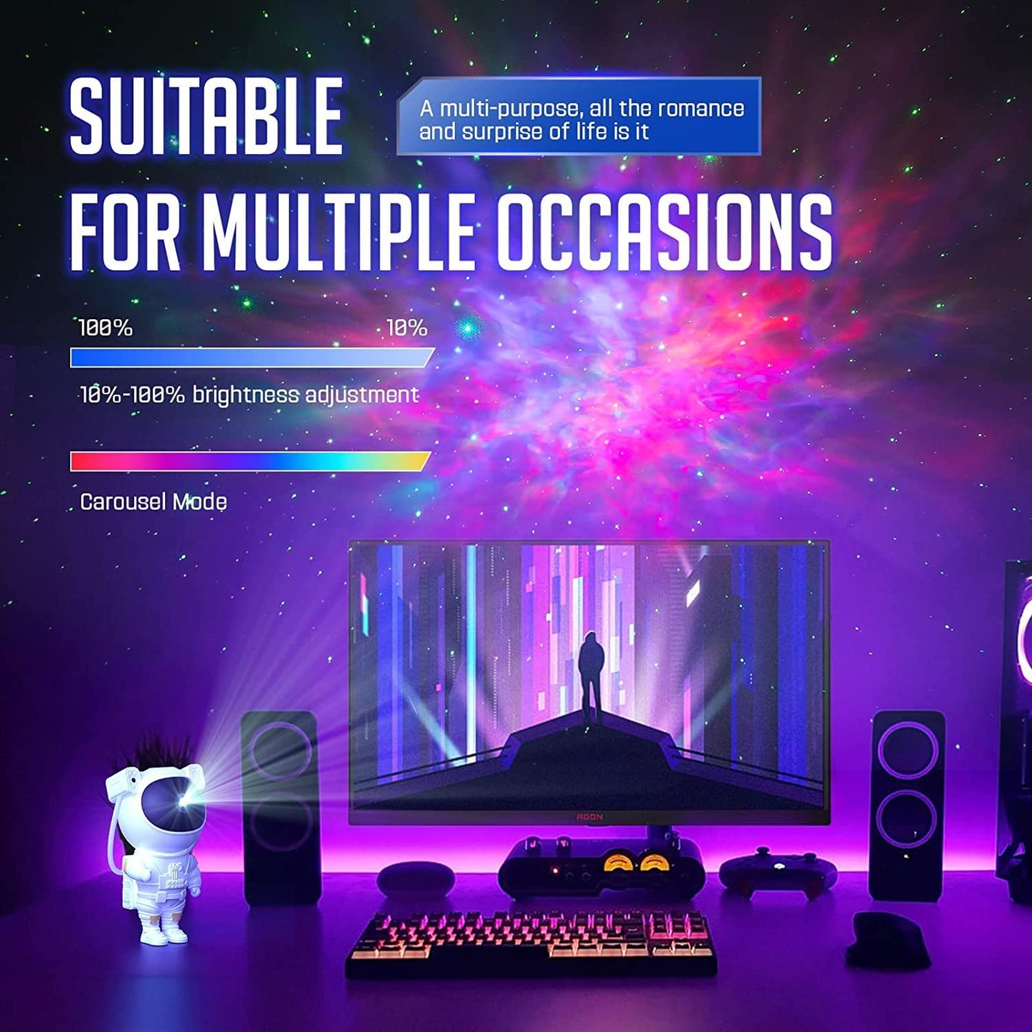 Astronaut Star Projector Night Light – Galaxy Projector with Timer &amp; 360° Rotation