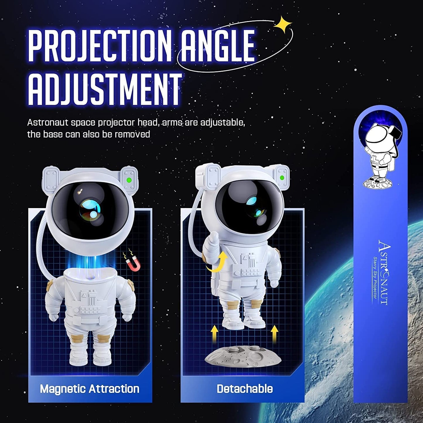 Astronaut Star Projector Night Light – Galaxy Projector with Timer &amp; 360° Rotation