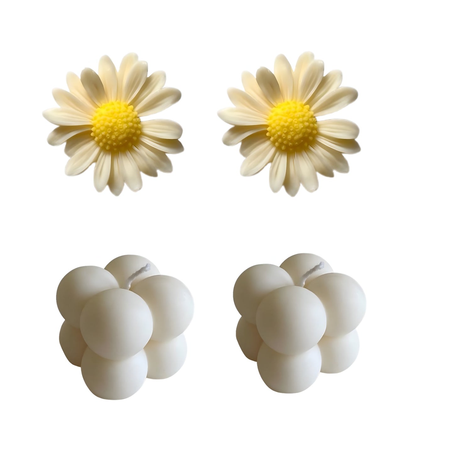 Aesthetic Scented Candle Set – White Bubble + Daisy Flower Combo for Home Decor