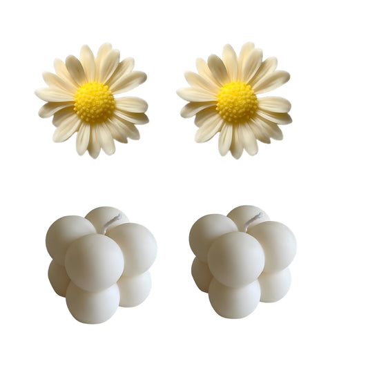Aesthetic Scented Candle Set – White Bubble + Daisy Flower Combo for Home Decor