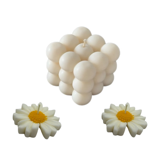Scented Candle Duo – Big Bubble + Daisy Flower | Aesthetic Gift & Home Decor Combo