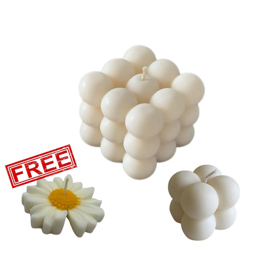 Scented Bubble Candle Combo – Big + Mini Bubble with FREE Daisy Flower Candle | Aesthetic Gift & Home Decor Set